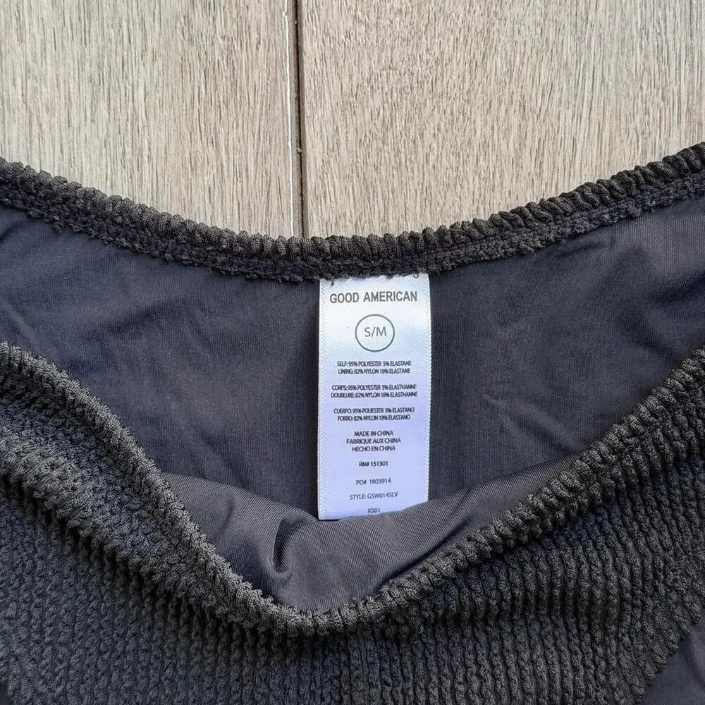 Good American Crinkle Bikini Bottom Black S/M